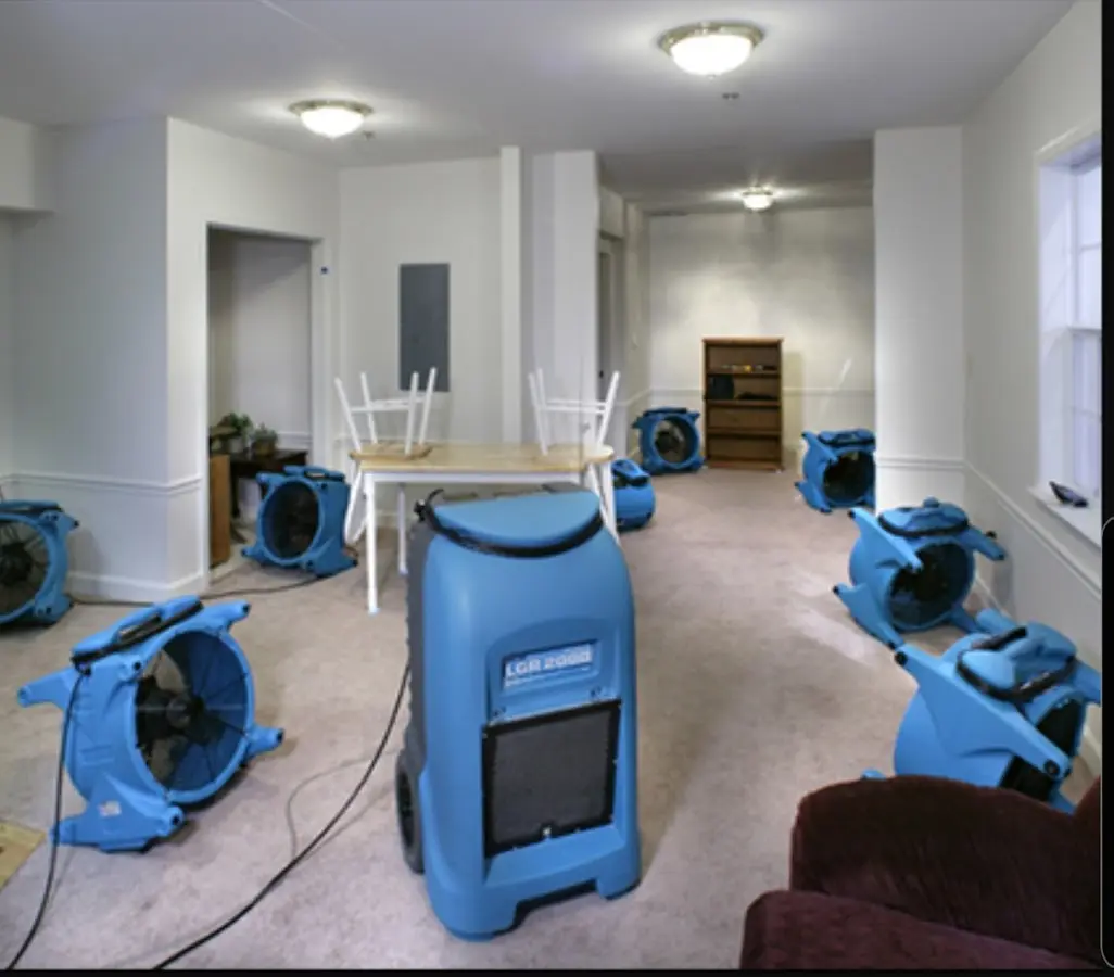 Air movers and dehumidifier setup for Water Extraction & Removal in Caln